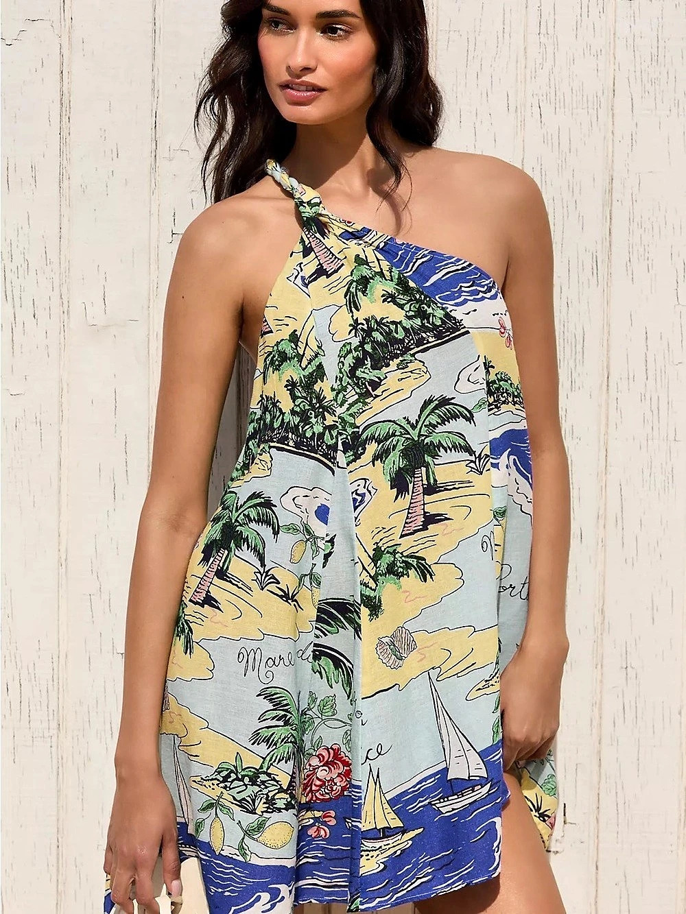 Celandine Sailboat Halter Dress Mini Blue & Yellow Large Like New